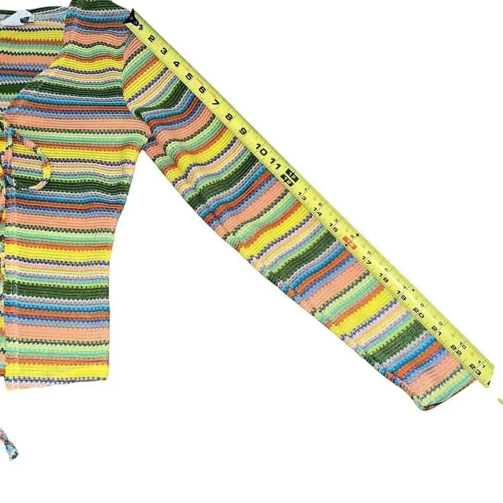EARTHBOUND Knitted Multi Colored Y2K Single Tie Cardigan Size S
